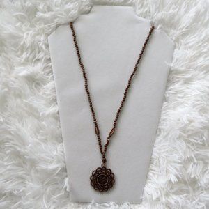 Tribal Aztec Wood Bead Flower Necklace